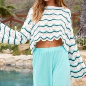 Vici - MAIA CROCHET STRIPE BELL SLEEVE LONG SLEEVE TOP - small